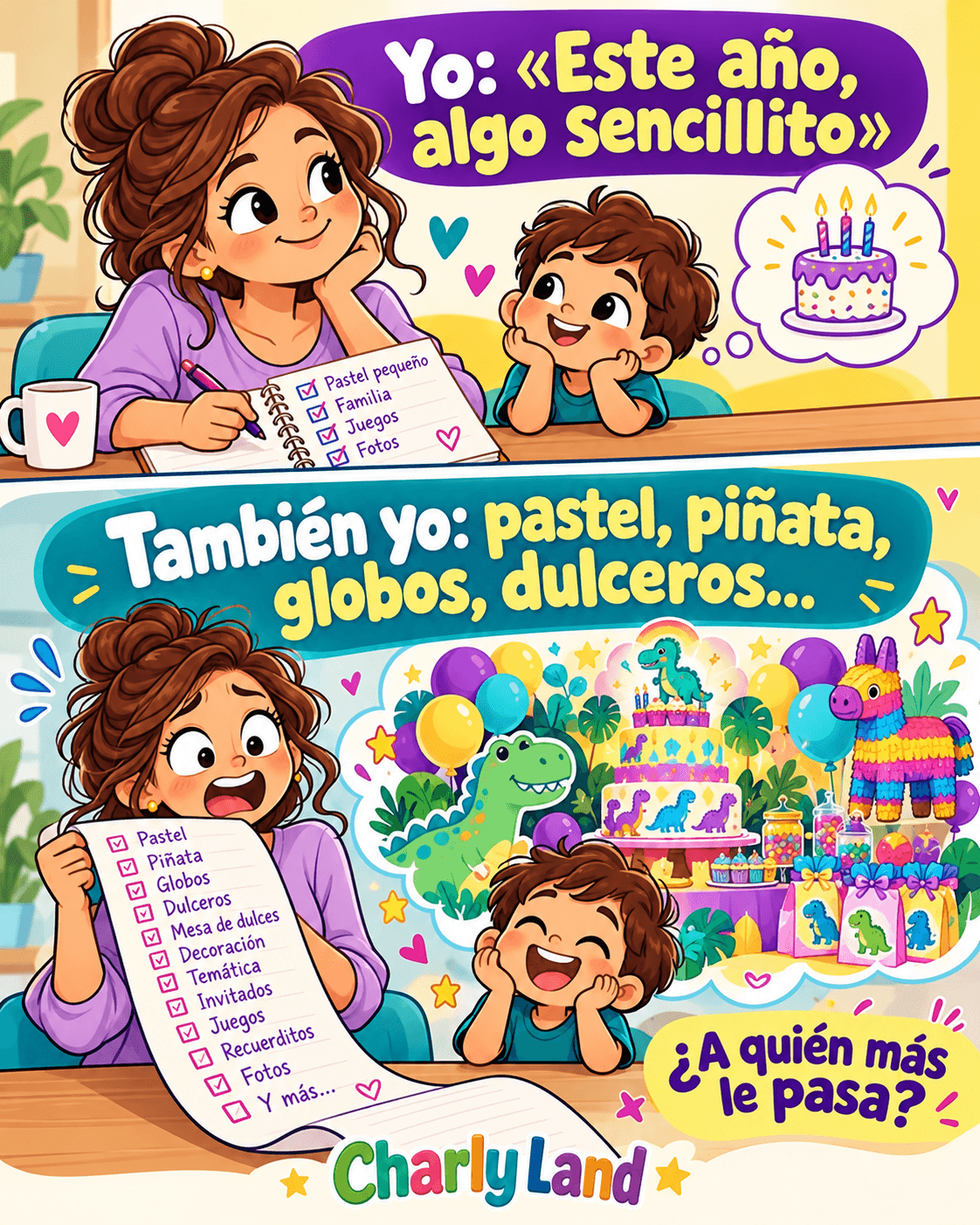Meme ilustrado sobre planear una fiesta sencillita